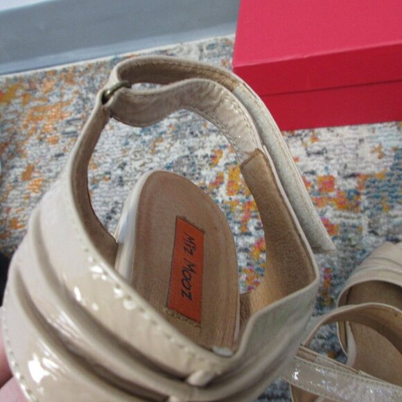 Miz Mooz Marnie High Heels Sandals Leather Strap 7 Beige Block y2k Stripe 520 - Picture 14 of 15
